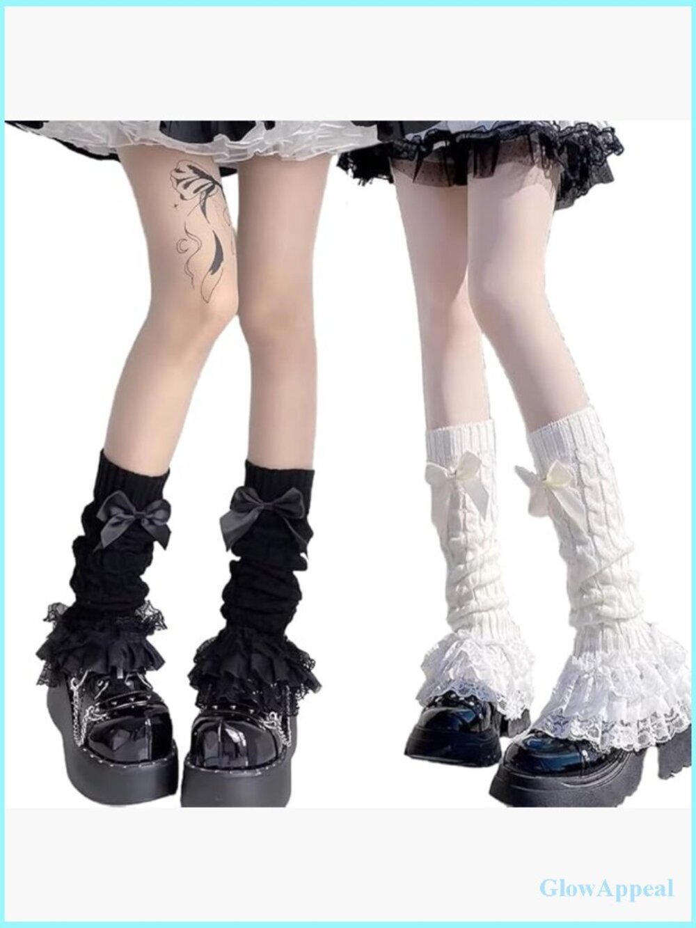 Y2K Knitted Leg Warmers Knee High Bow Ruffle Lolita Ballet Socks
